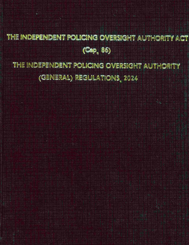 Cover of the Independent Policing Oversight Authority Act and General Regulations, 2024
